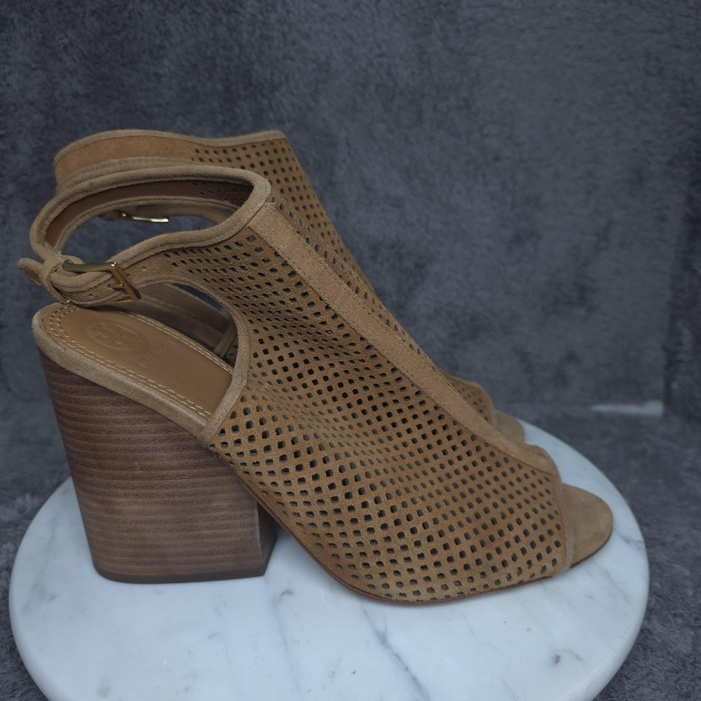Tory Burch Shoes Womens Size 10.5 Brown Suede Slingback Block Heel‎ Sandals